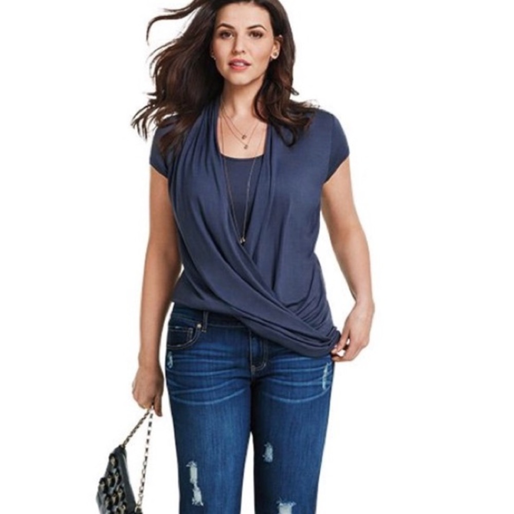 Cabi Women's Top Large L 3058 Gray Cap Short Sleeve Drape Fickle Tee